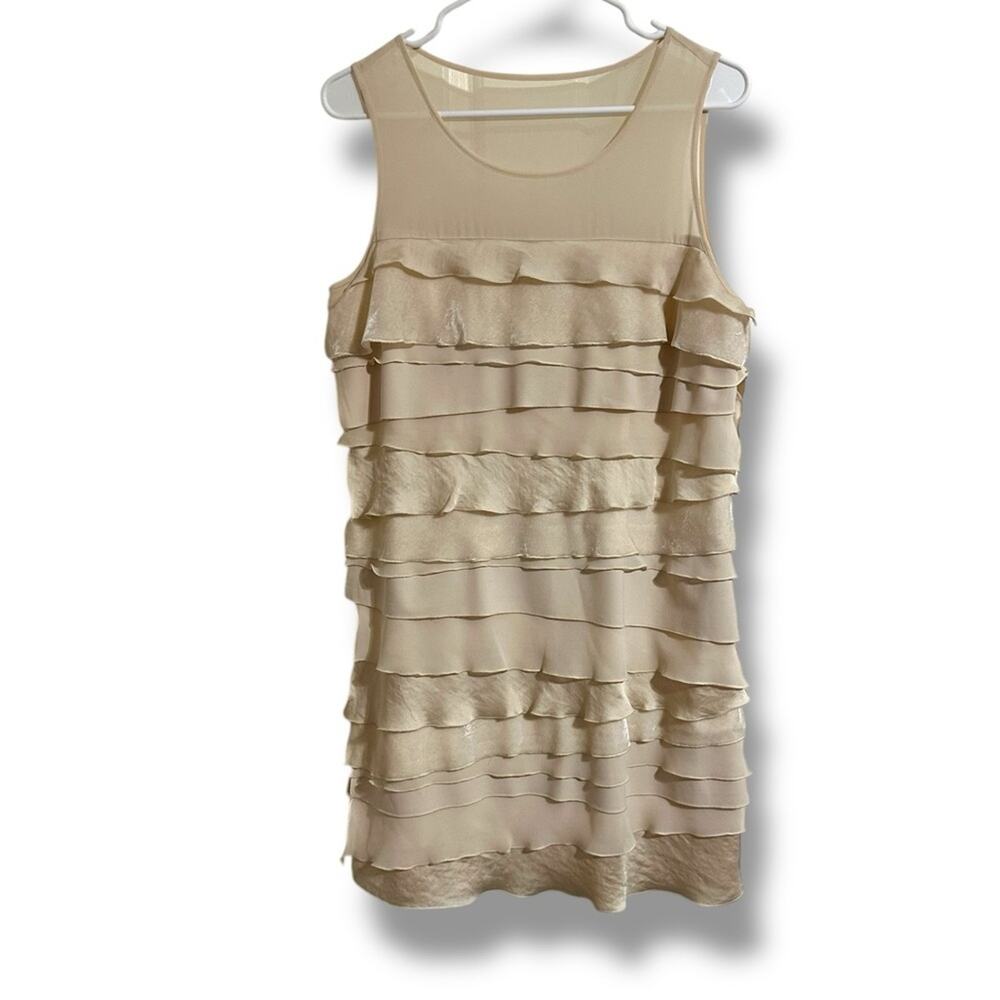 LOFT Cream Ruffled Tiered Sheath Dress - Picture 5 of 7